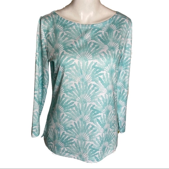 Vineyard Vines Andros Blue Floral Fan Sankaty Boatneck Top Size S - Picture 1 of 6